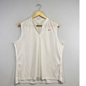 Nike Dri-FIT Sleeveless Golf Polo Shirt White Pink‎ Dash Print Women's XL